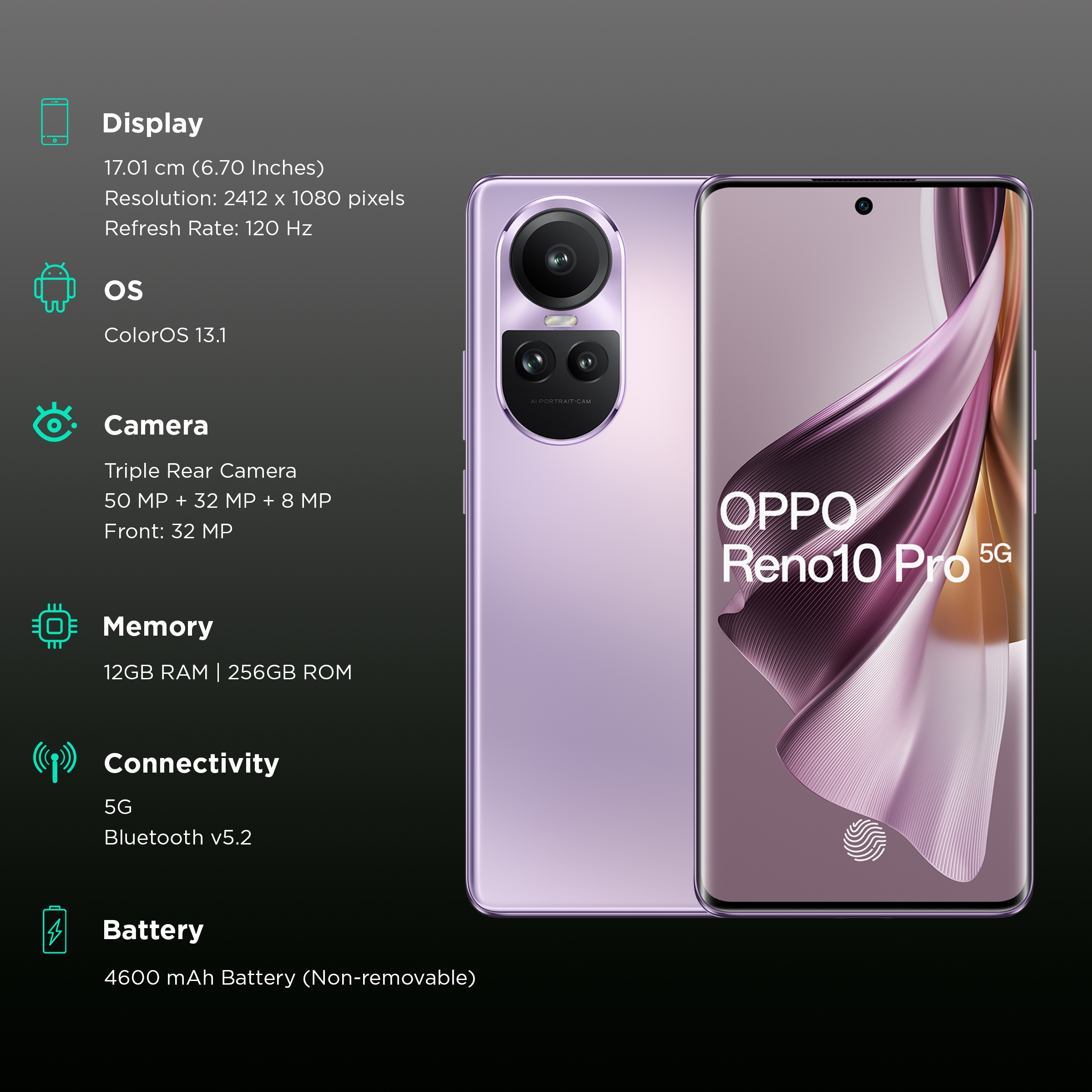 Buy oppo Reno 10 Pro 5G (12GB RAM, 256GB, Glossy Purple) Online